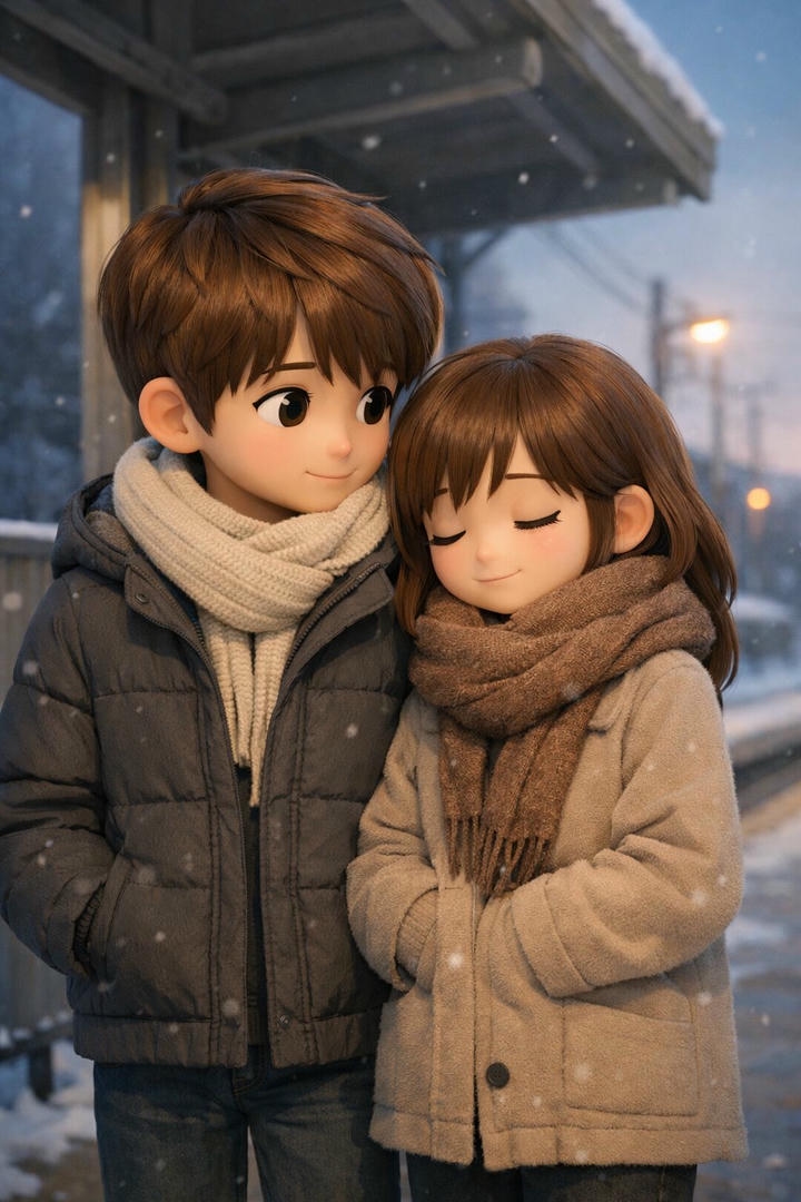 Chibi Cute Couple Cartoon DP Wallpaper