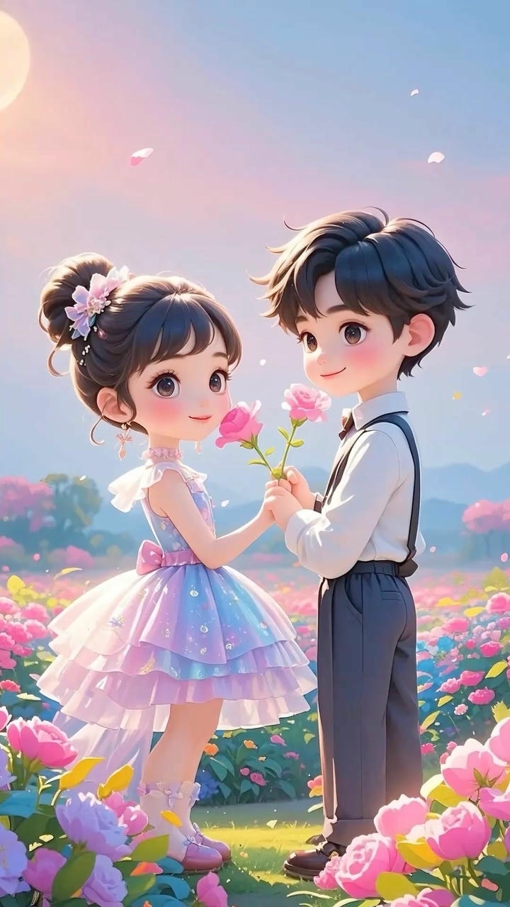 Chibi Cute Couple Cartoon DP With Teddy