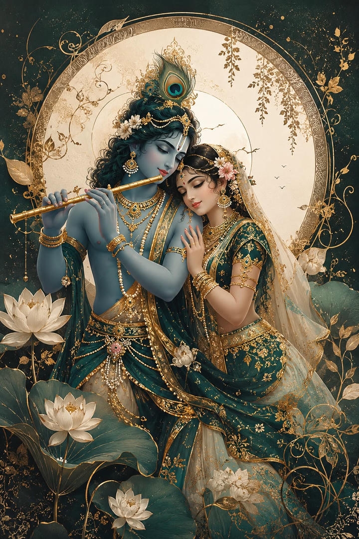 Radha Krishna moon night image