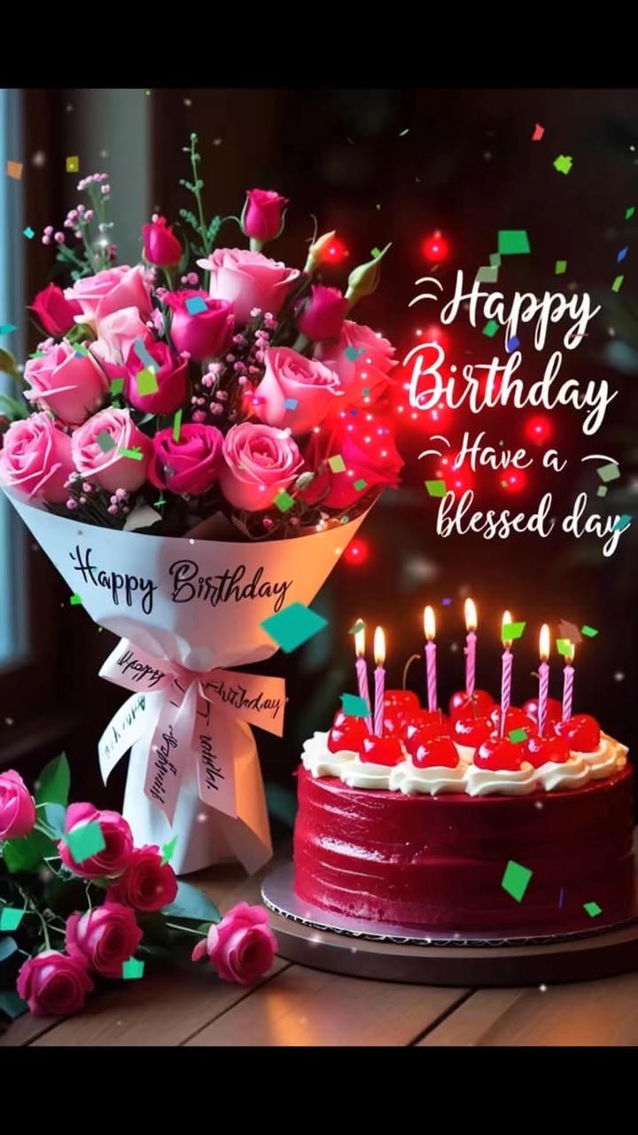 Wish You Happy Birthday Image with Flowers