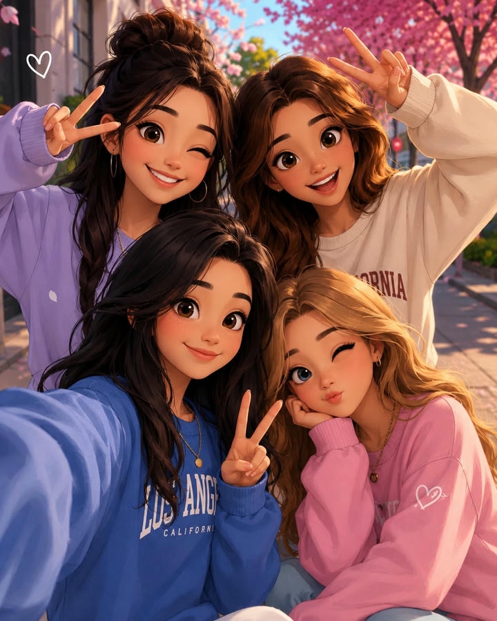 4 Friends Group DP Girl Cute Drawing