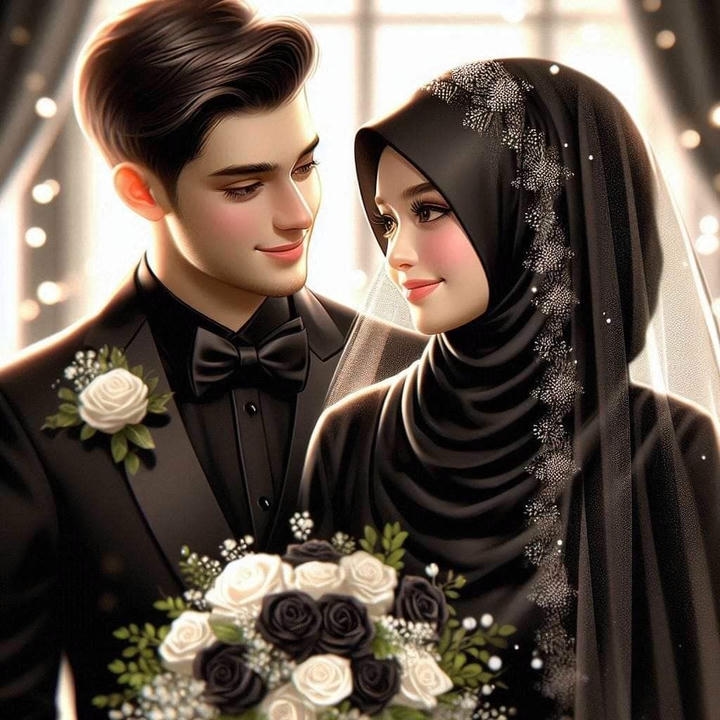 Cute Husband Wife Love Islamic Couple Cartoon DP