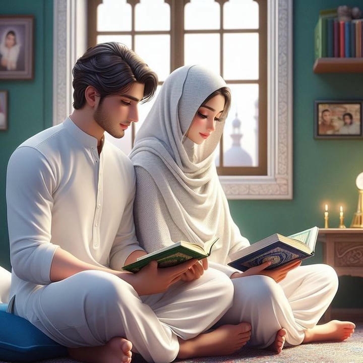 Hijabi Couple Cartoon Love DP