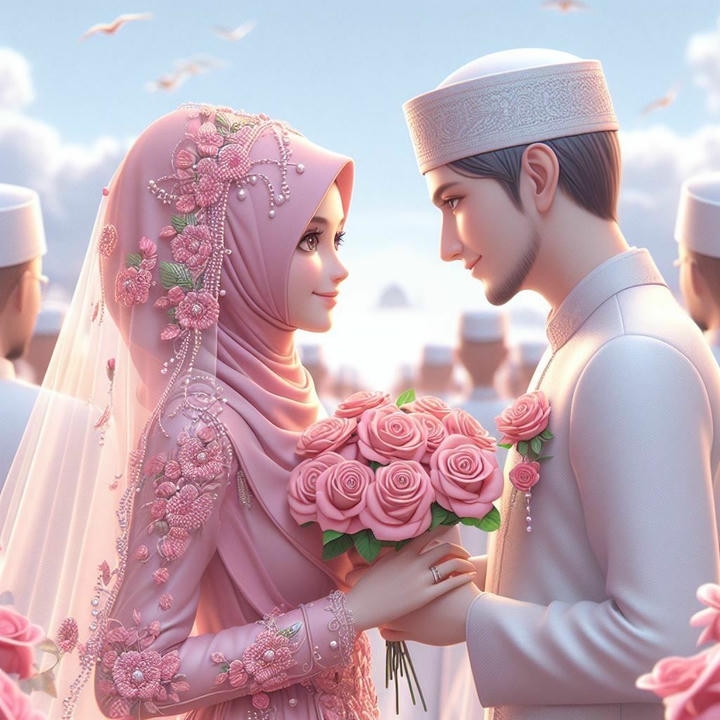 Husband Wife Love Islamic Couple Cartoon DP 4K