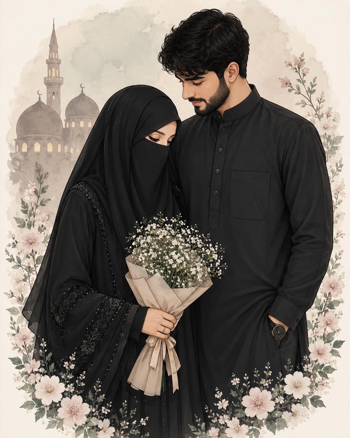 Husband Wife Love Islamic Couple Cartoon DP PFP