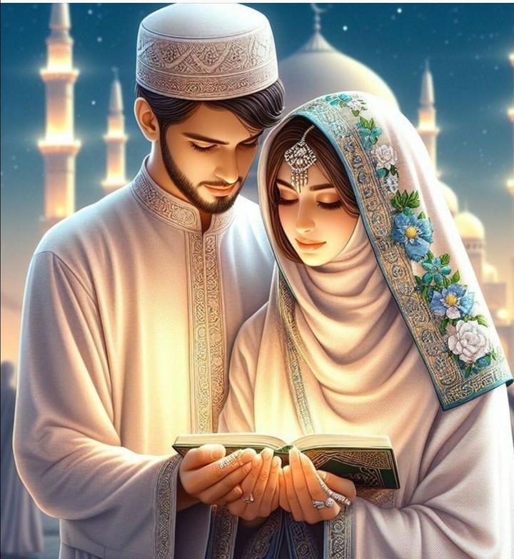 Husband Wife Love Islamic Couple Cartoon DP Wallpaper