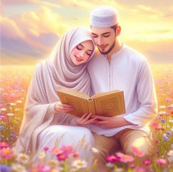 Romantic Husband Wife Love Islamic Couple Cartoon DP