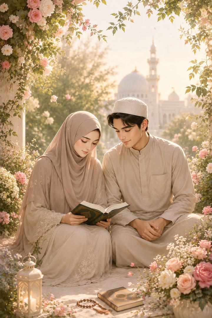 Romantic Islamic Couple Cartoon DP